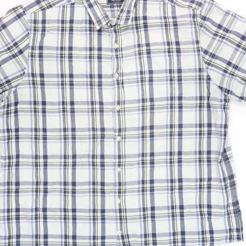 Maine Men Blue Check 2XL Classic Short Sleeve Button-Down Cotton Shirt