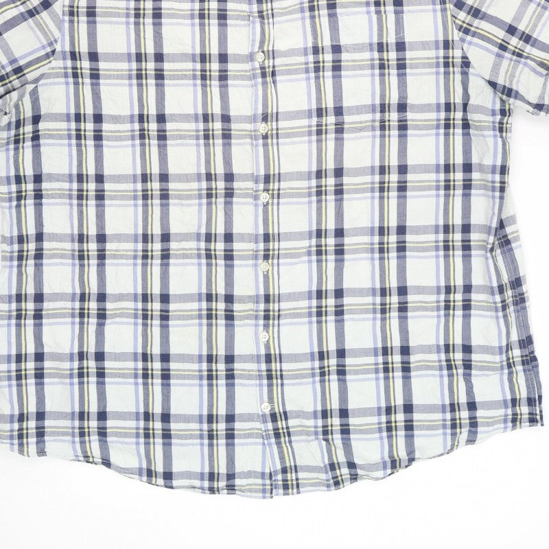 Maine Men Blue Check 2XL Classic Short Sleeve Button-Down Cotton Shirt