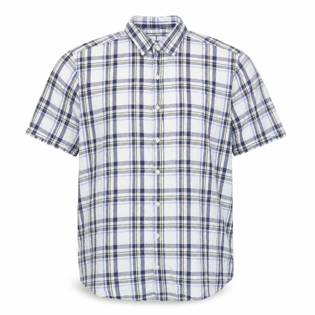 Maine Men Blue Check 2XL Classic Short Sleeve Button-Down Cotton Shirt