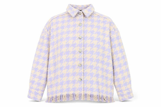 Primark Women’s Purple Beige Check Tweed Fringe Jacket UK 10