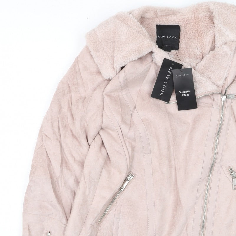 New Look Women’s Pink UK 8 Suedette Effect Biker Jacket