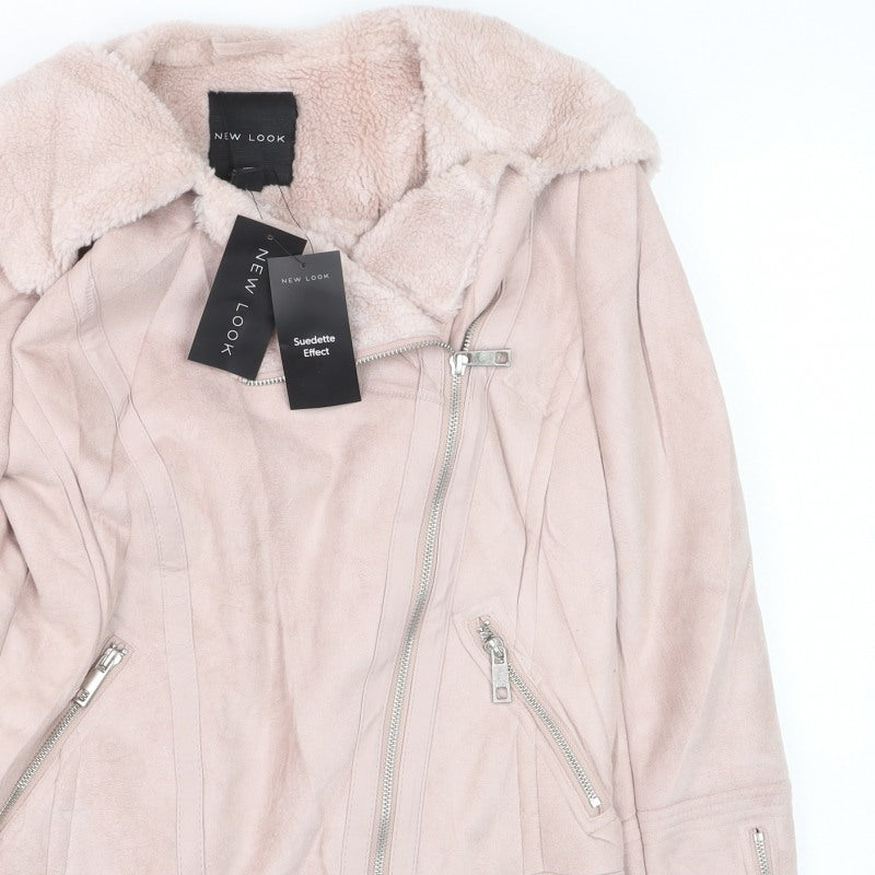 New Look Women’s Pink UK 8 Suedette Effect Biker Jacket