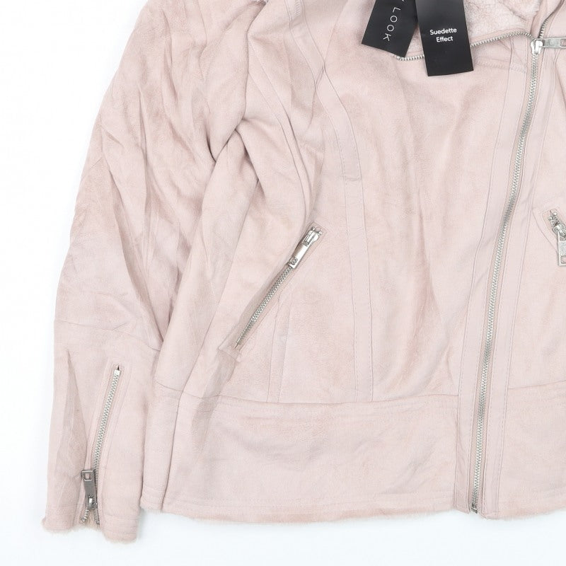New Look Women’s Pink UK 8 Suedette Effect Biker Jacket