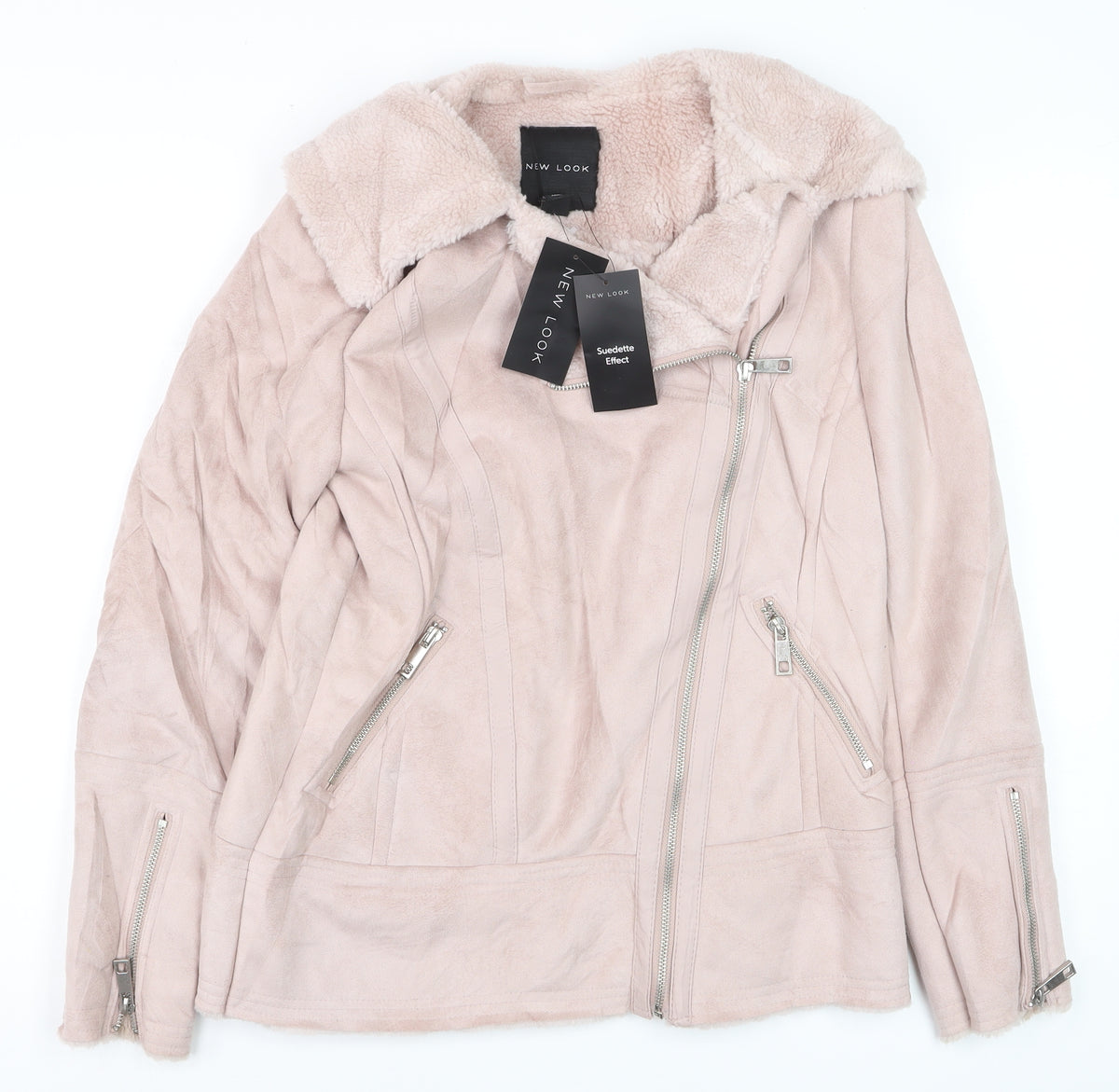 New Look Women’s Pink UK 8 Suedette Effect Biker Jacket