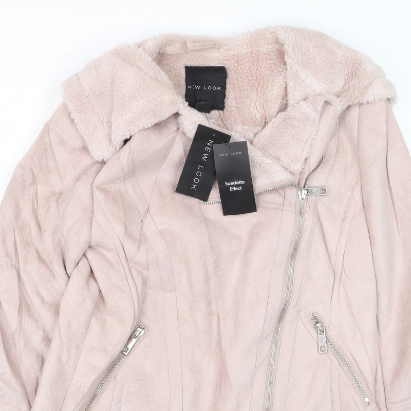 New Look Women’s Pink UK 8 Suedette Effect Biker Jacket