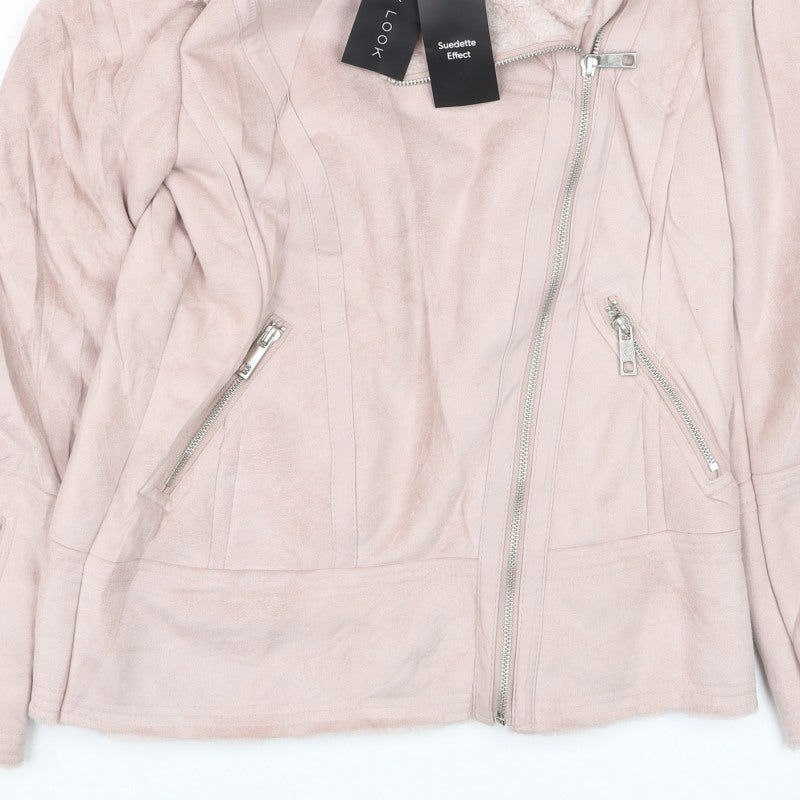 New Look Women’s Pink UK 8 Suedette Effect Biker Jacket