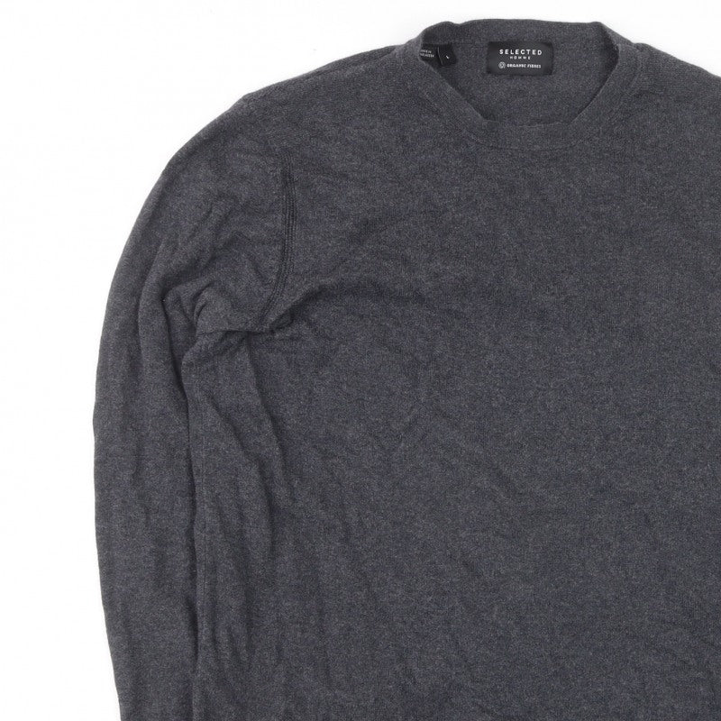 Selected Homme Men’s Grey Cashmere Cotton V-Neck Pullover Jumper L
