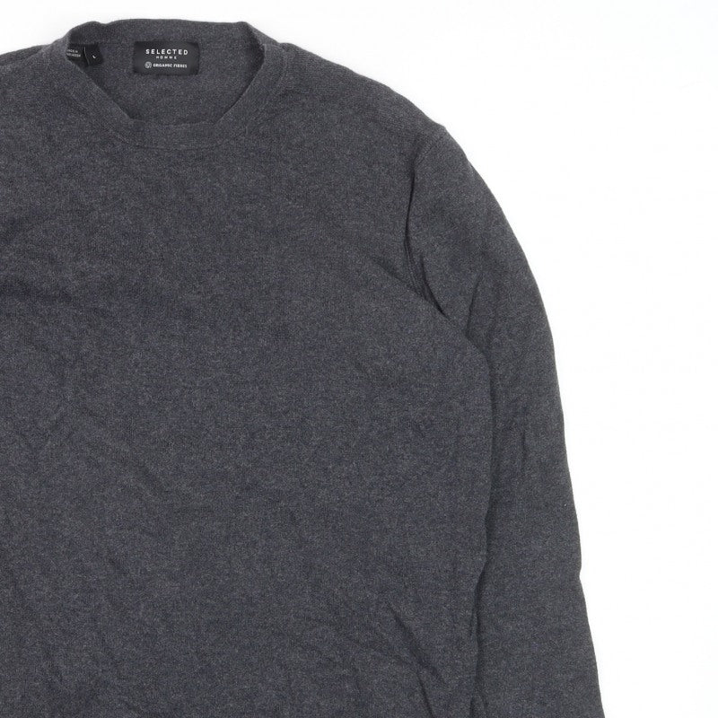 Selected Homme Men’s Grey Cashmere Cotton V-Neck Pullover Jumper L