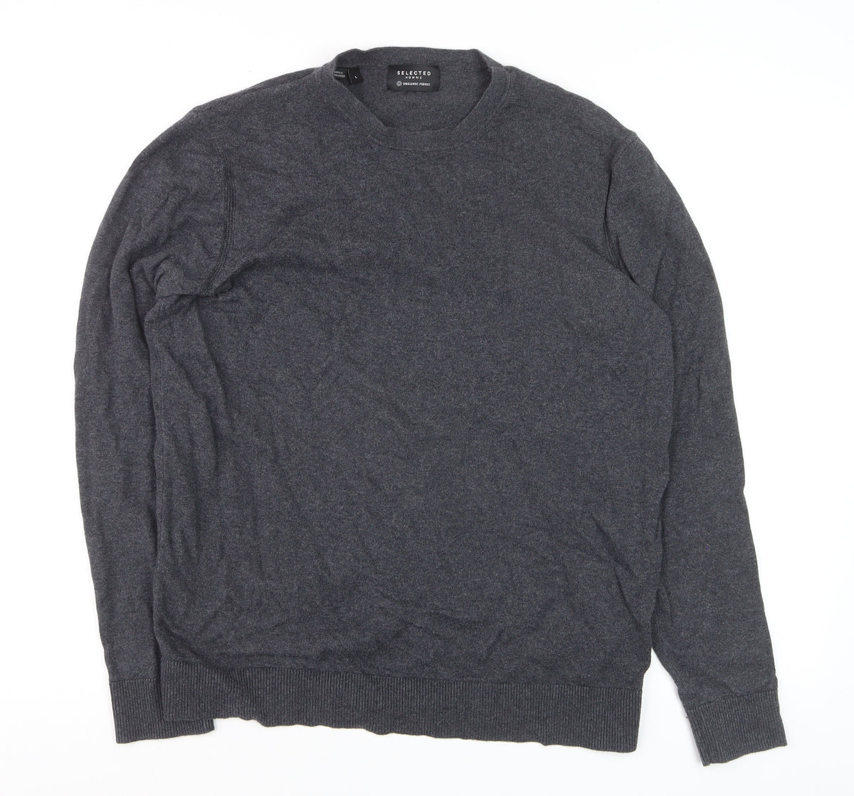 Selected Homme Men’s Grey Cashmere Cotton V-Neck Pullover Jumper L
