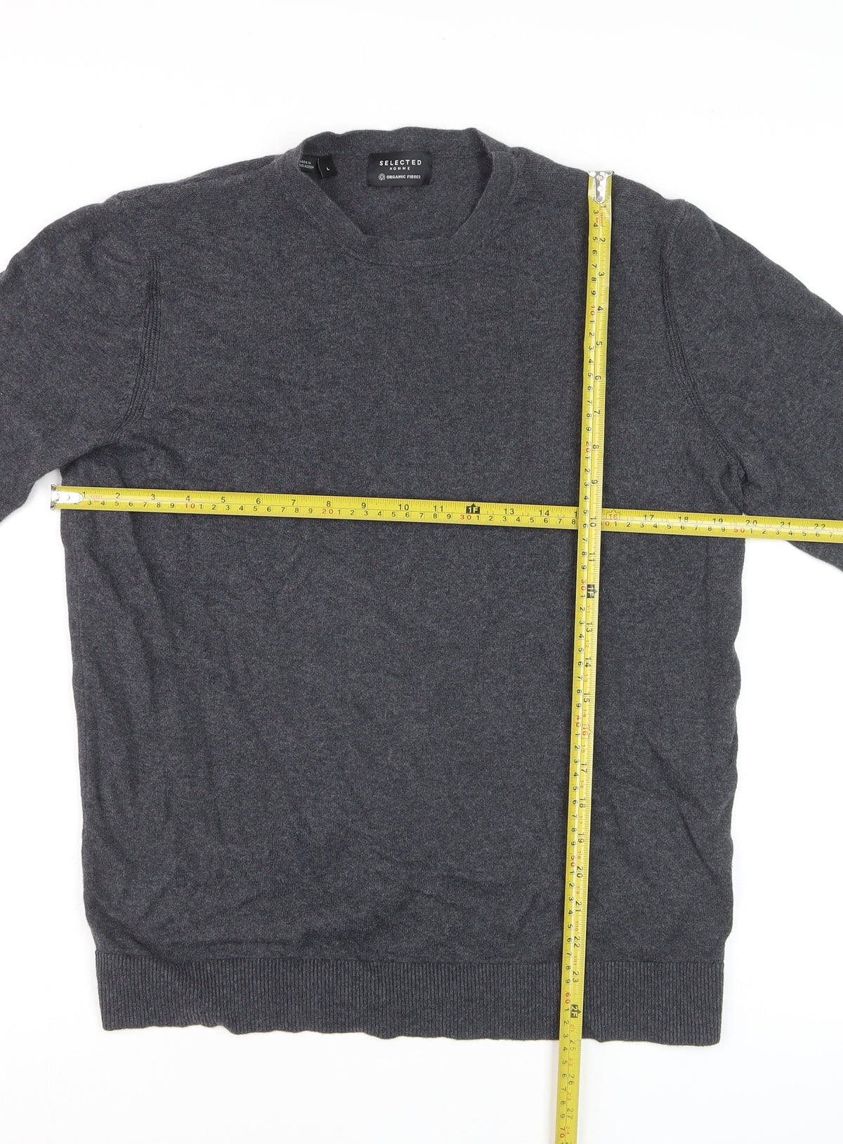 Selected Homme Men’s Grey Cashmere Cotton V-Neck Pullover Jumper L