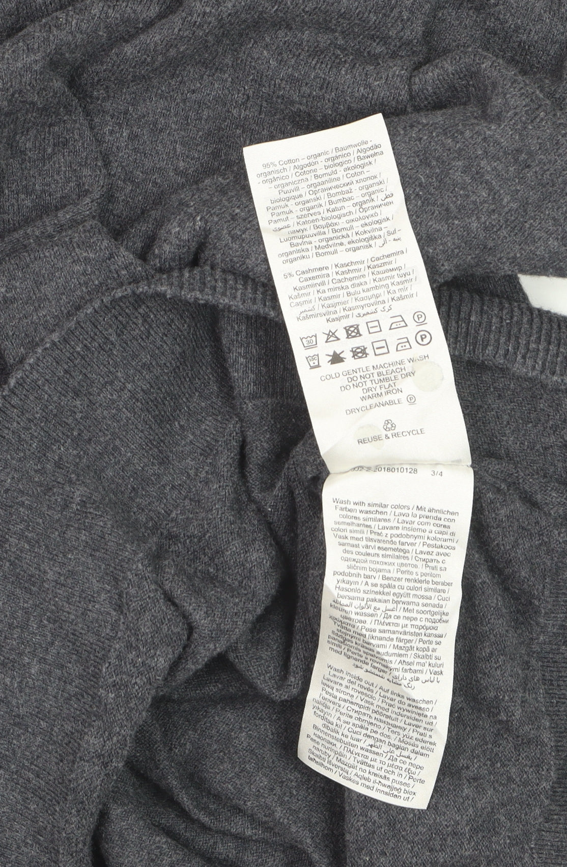 Selected Homme Men’s Grey Cashmere Cotton V-Neck Pullover Jumper L