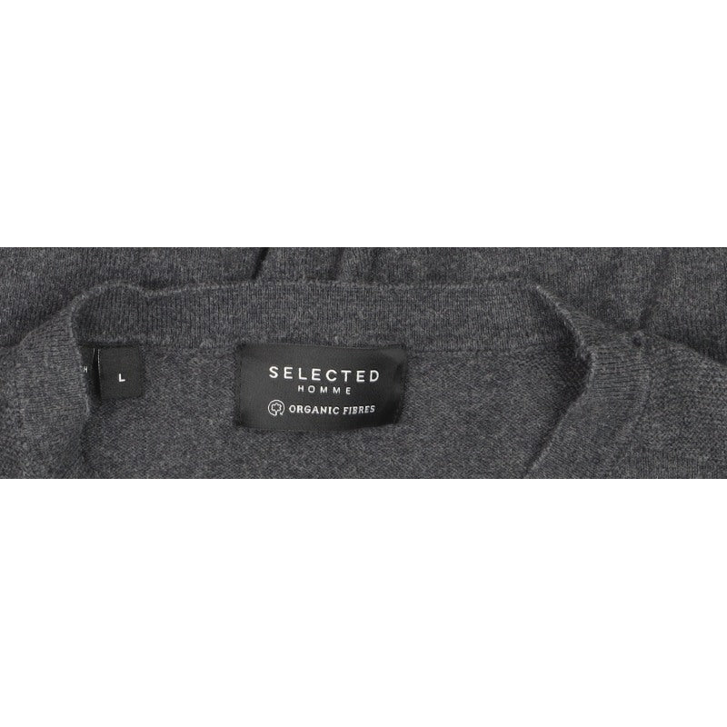 Selected Homme Men’s Grey Cashmere Cotton V-Neck Pullover Jumper L