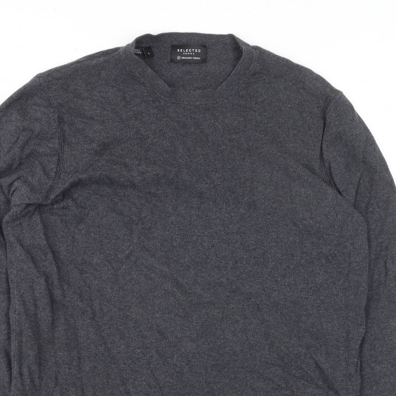 Selected Homme Men’s Grey Cashmere Cotton V-Neck Pullover Jumper L
