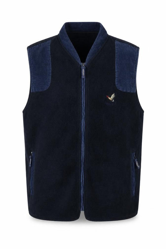 Oxford Blue Men’s Blue L Fleece Bodywarmer Full Zip Corduroy Trim