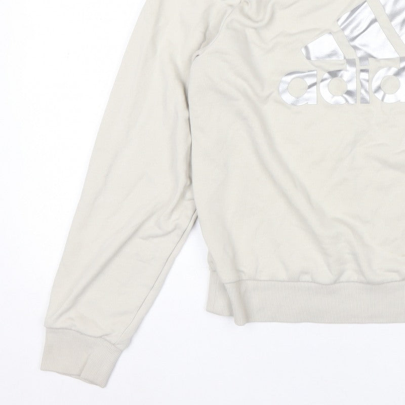 adidas Men Beige M Pullover Crew Neck Silver Logo Sweatshirt