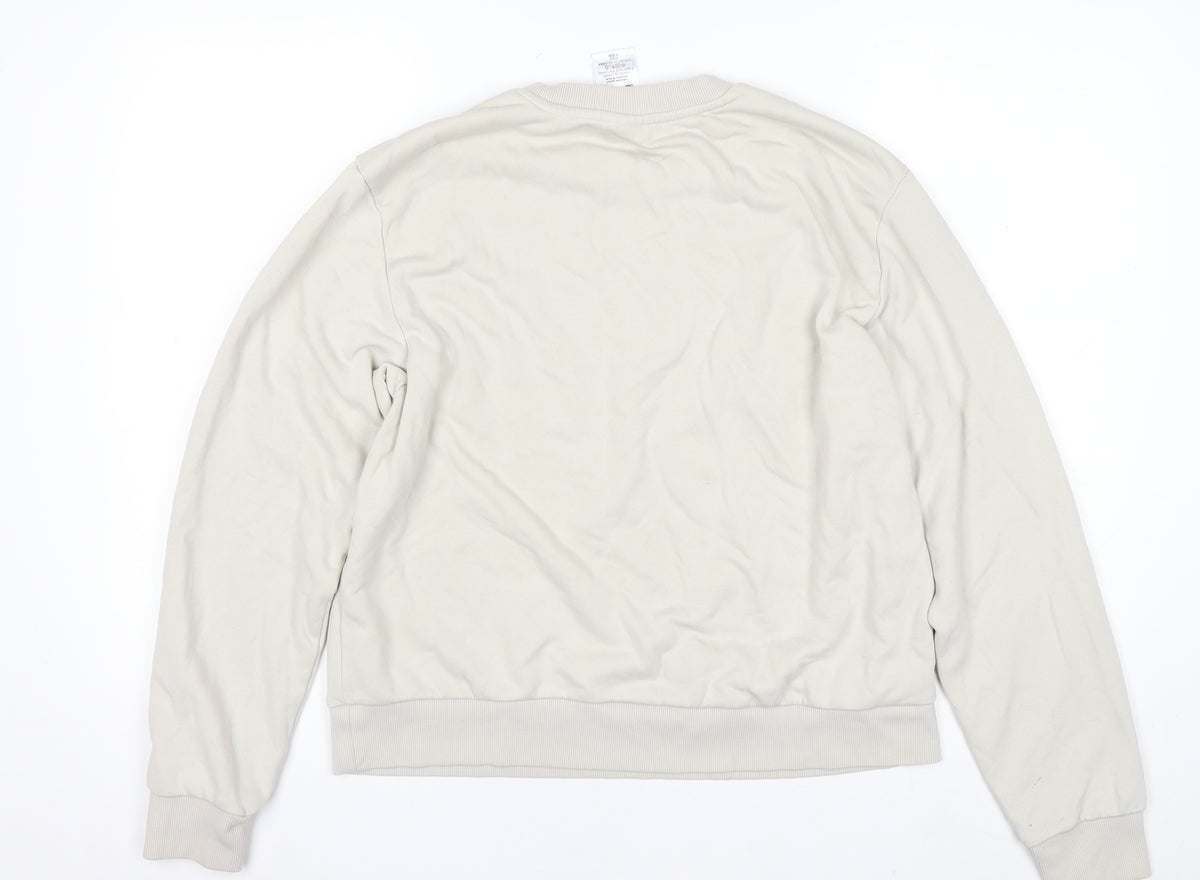 adidas Men Beige M Pullover Crew Neck Silver Logo Sweatshirt