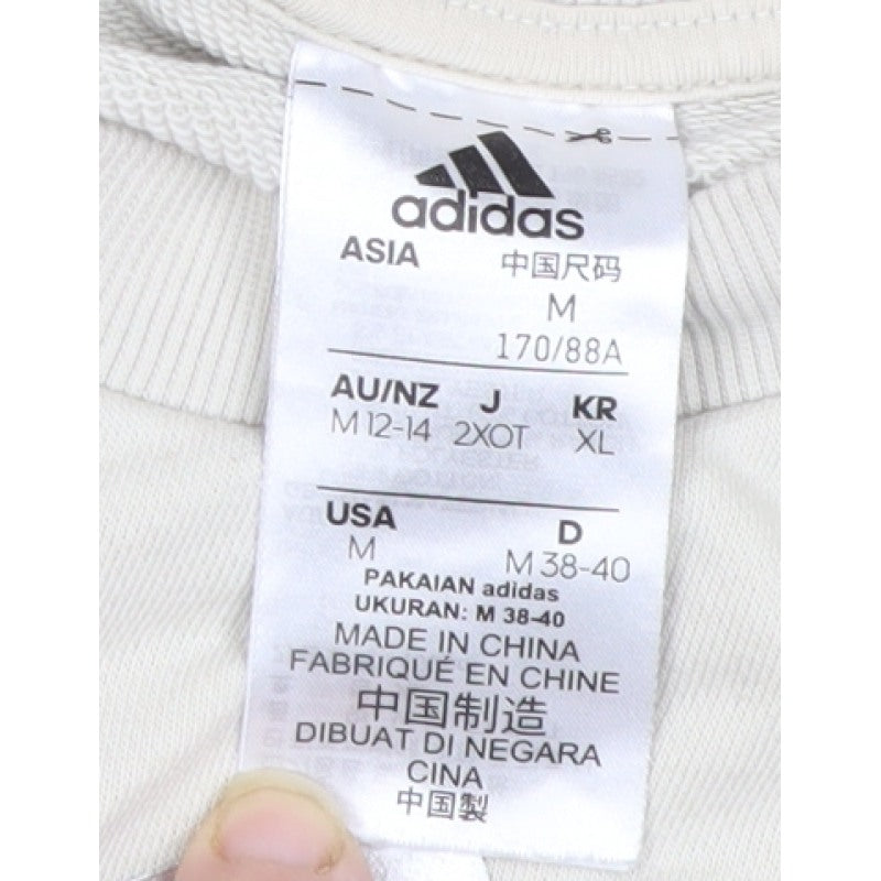 adidas Men Beige M Pullover Crew Neck Silver Logo Sweatshirt