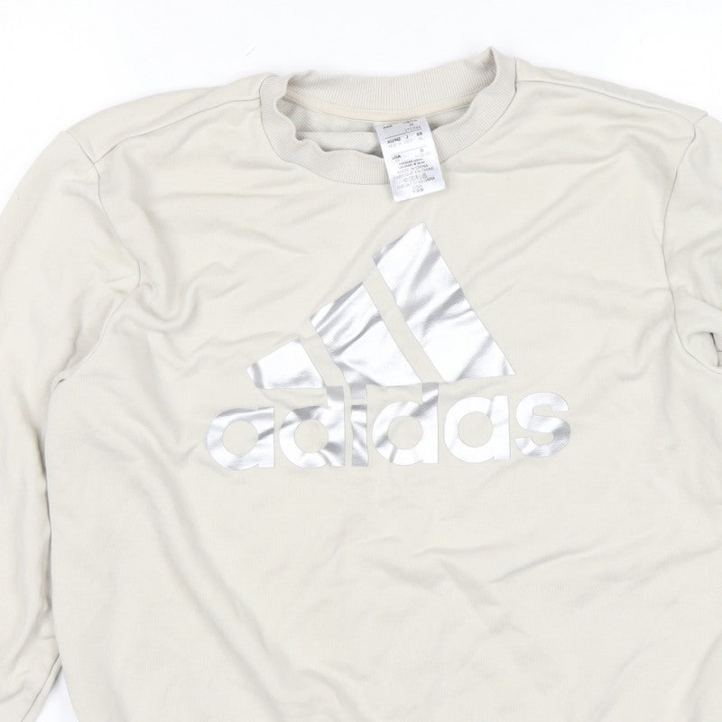 adidas Men Beige M Pullover Crew Neck Silver Logo Sweatshirt