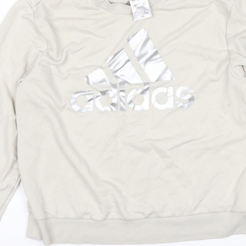 adidas Men Beige M Pullover Crew Neck Silver Logo Sweatshirt