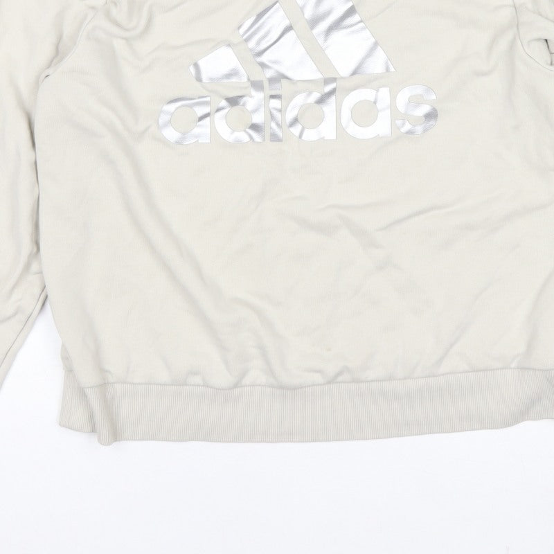 adidas Men Beige M Pullover Crew Neck Silver Logo Sweatshirt