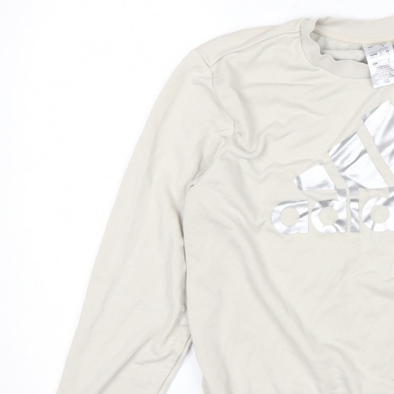 adidas Men Beige M Pullover Crew Neck Silver Logo Sweatshirt