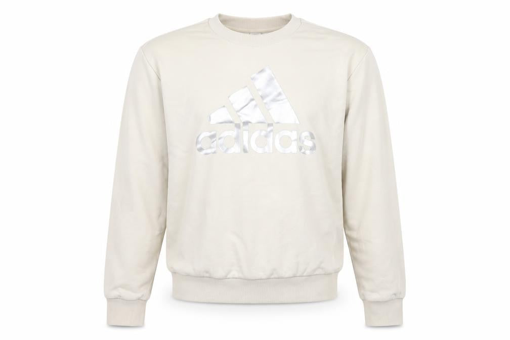 adidas Men Beige M Pullover Crew Neck Silver Logo Sweatshirt