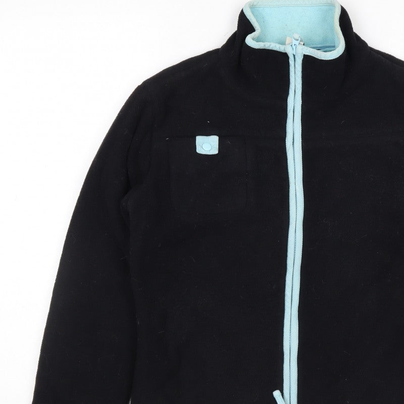 Fat Face Women’s Black Fleece Zip Jacket M Blue Trim