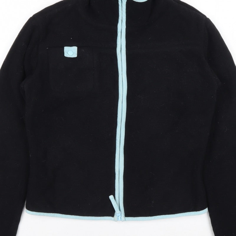 Fat Face Women’s Black Fleece Zip Jacket M Blue Trim