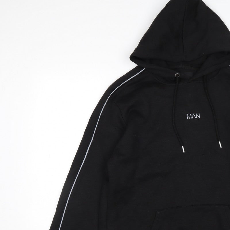 boohooMAN Men’s Black M Pullover Hoodie Logo Piped Sleeves