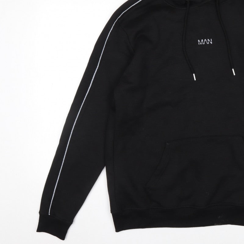 boohooMAN Men’s Black M Pullover Hoodie Logo Piped Sleeves