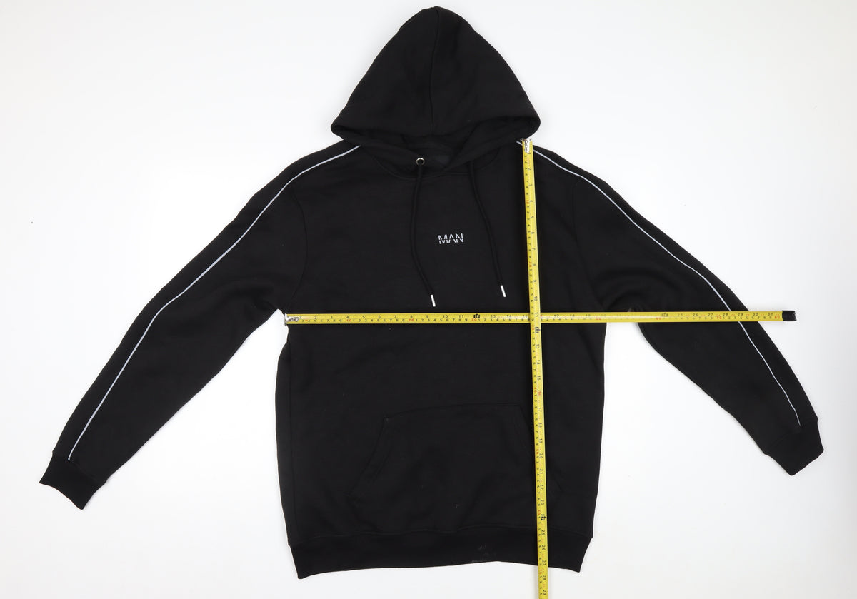 boohooMAN Men’s Black M Pullover Hoodie Logo Piped Sleeves