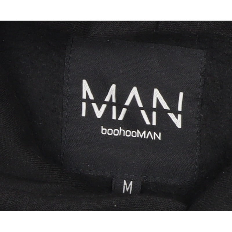 boohooMAN Men’s Black M Pullover Hoodie Logo Piped Sleeves