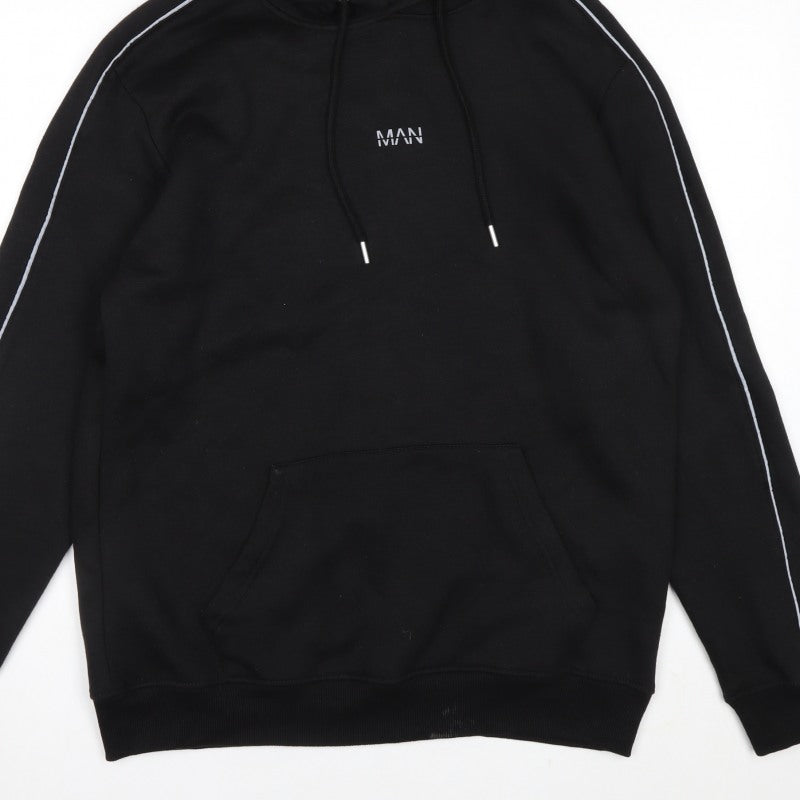 boohooMAN Men’s Black M Pullover Hoodie Logo Piped Sleeves