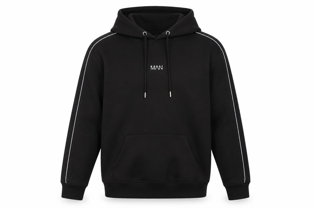 boohooMAN Men’s Black M Pullover Hoodie Logo Piped Sleeves