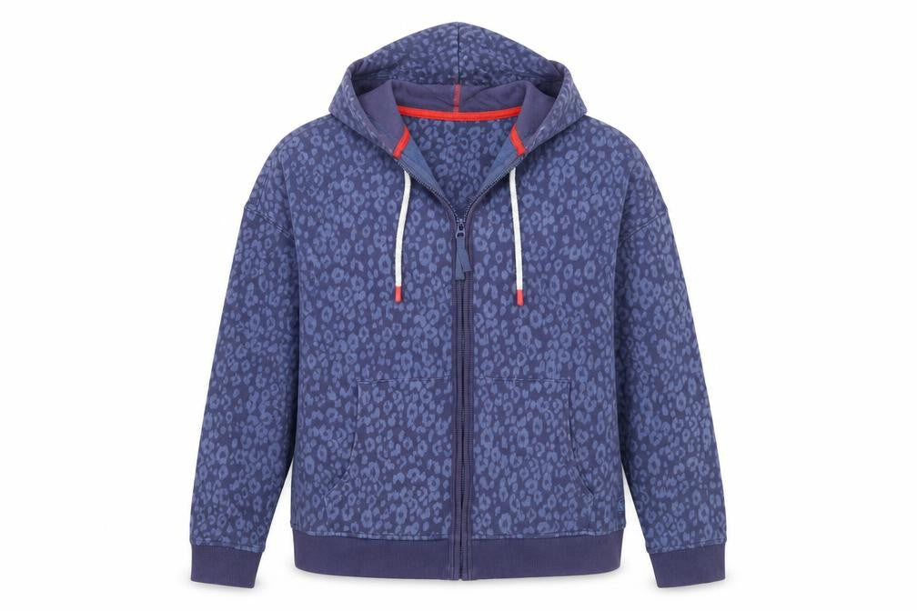 Joules Women's Blue UK 14 Leopard Print Hooded Full Zip Basic Jacket