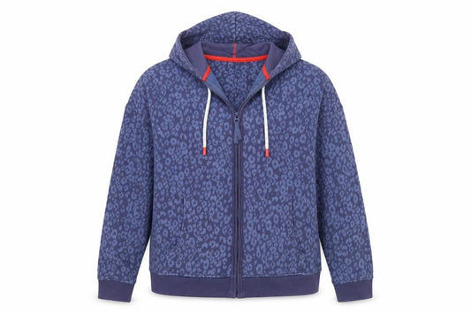 Joules Women's Blue UK 14 Leopard Print Hooded Full Zip Basic Jacket