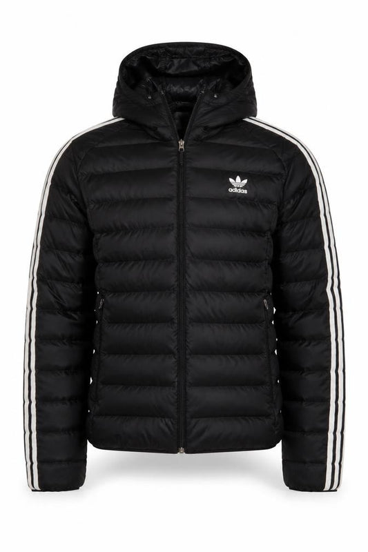 Adidas Men’s Black M Hooded Puffer Jacket Quilted 3 Stripe