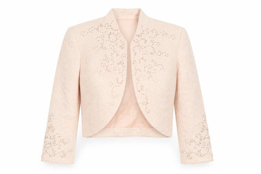 R&M Richards Women’s Pink UK 12 Floral Beaded Jacquard Suit Jacket