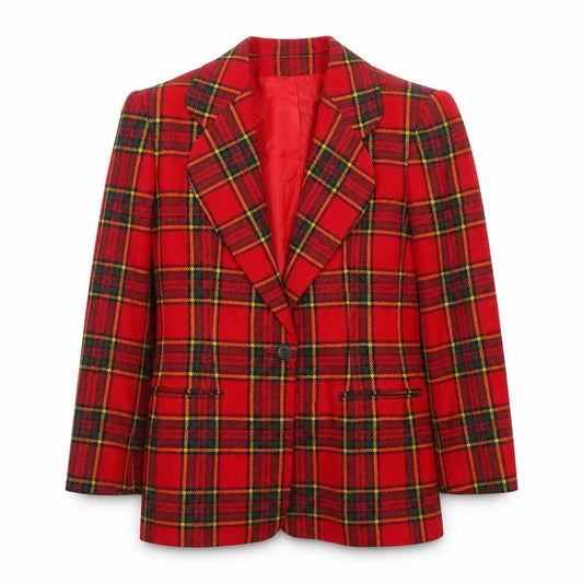 Joan Leslie Women Red Tartan Plaid Blazer Petite UK 12 Vintage