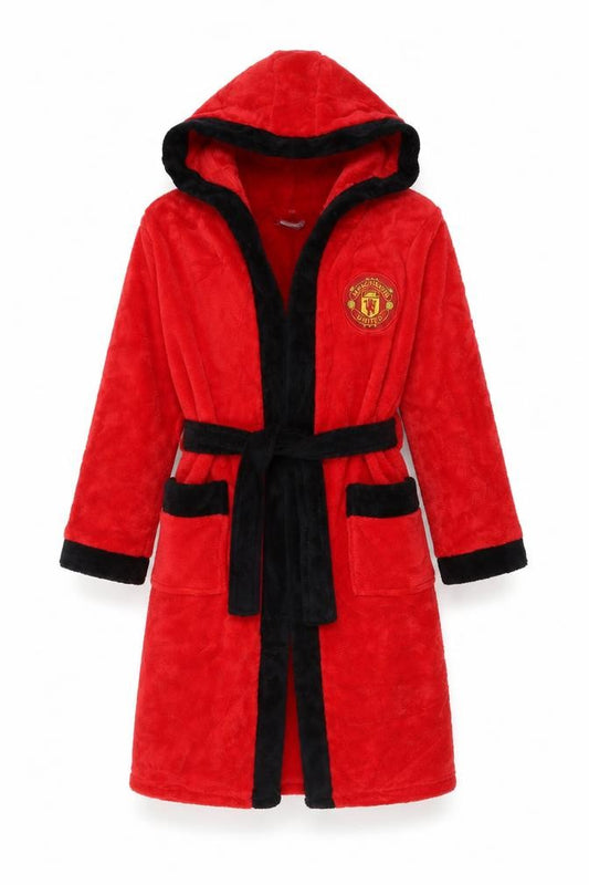 Manchester United Boys Red 9-10 Years Hooded Fleece Robe Dressing Gown