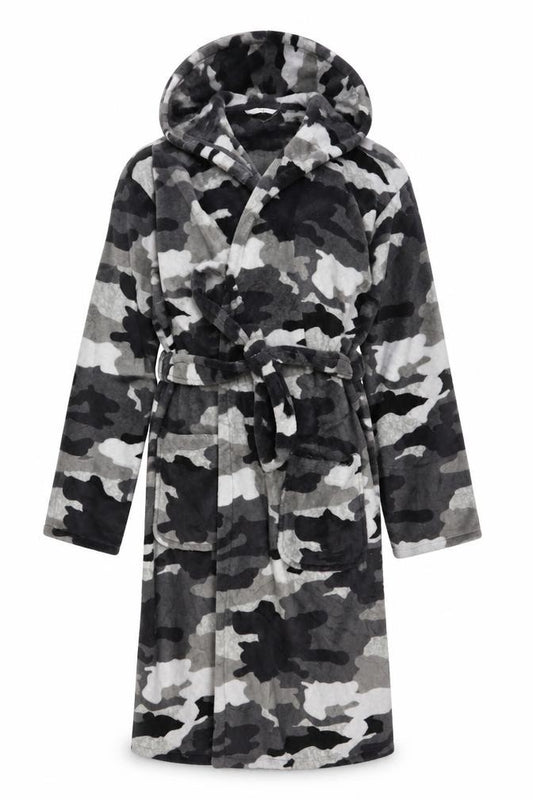 Marks & Spencer Boys Grey Camouflage Hooded Fleece Robe 15-16 Years