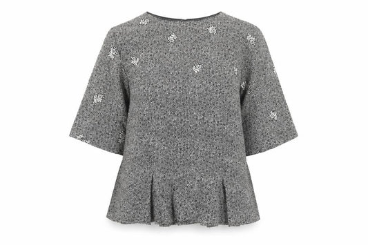Counterparts Women’s Black Floral Peplum Blouse UK 14 Short Sleeve