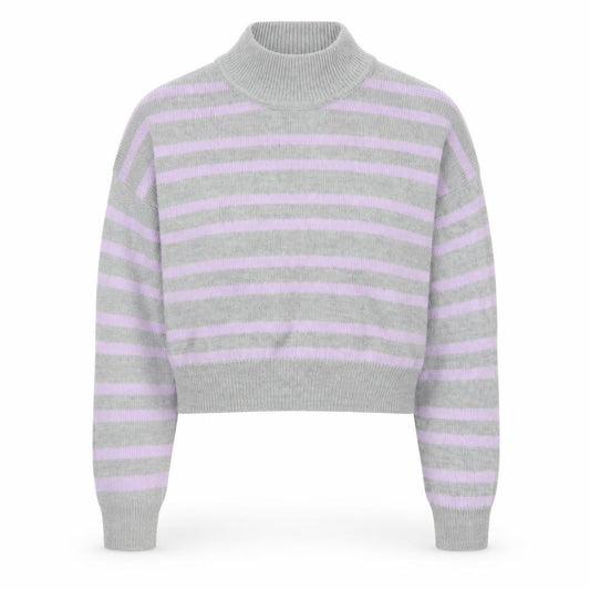 Divided H&M Women Grey Pink Striped Roll Neck Jumper Size S