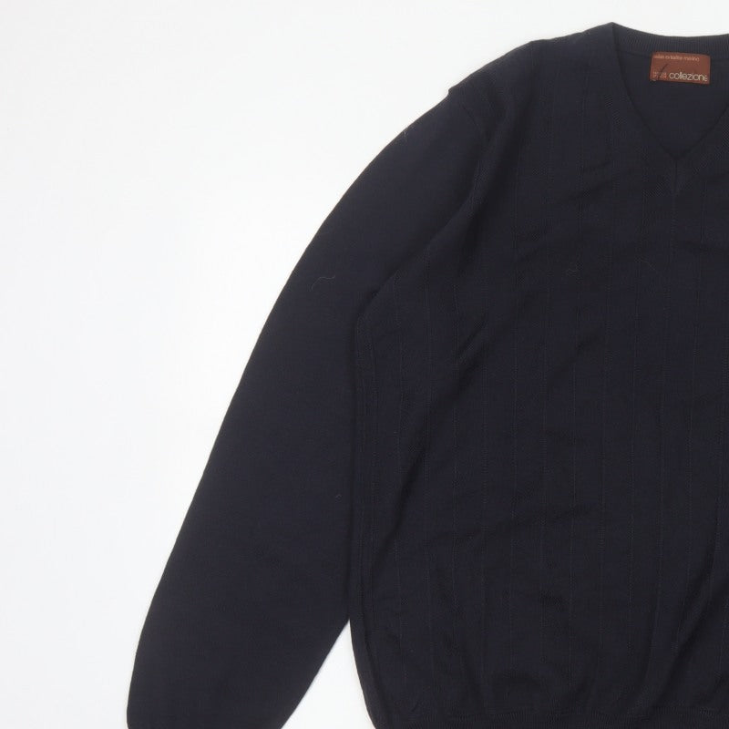 Marks and Spencer Men’s Blue L Merino Wool V-Neck Pullover Jumper