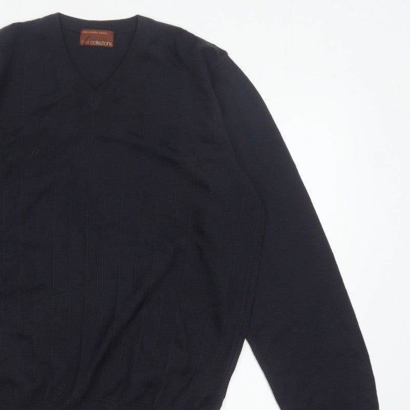 Marks and Spencer Men’s Blue L Merino Wool V-Neck Pullover Jumper
