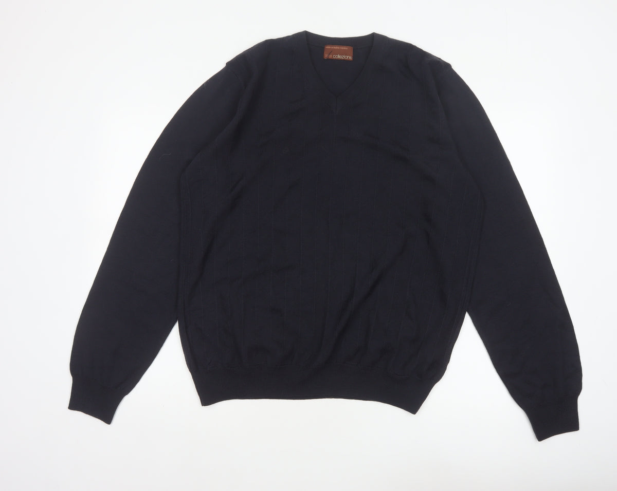 Marks and Spencer Men’s Blue L Merino Wool V-Neck Pullover Jumper