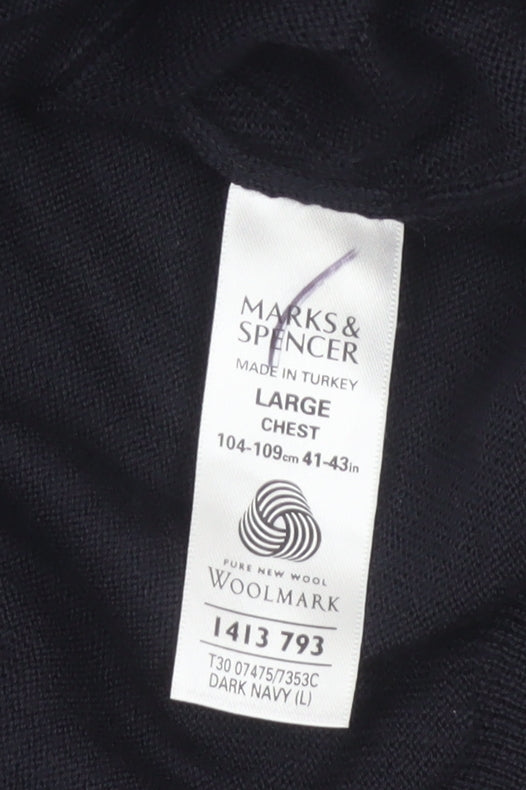 Marks and Spencer Men’s Blue L Merino Wool V-Neck Pullover Jumper