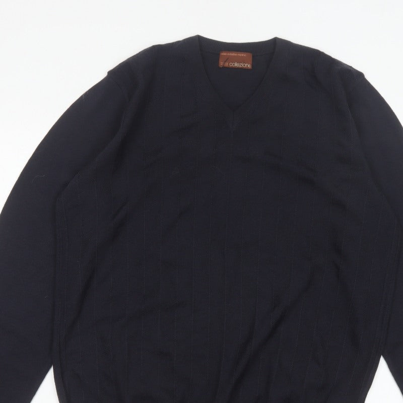 Marks and Spencer Men’s Blue L Merino Wool V-Neck Pullover Jumper