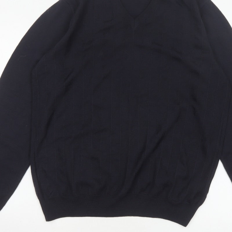 Marks and Spencer Men’s Blue L Merino Wool V-Neck Pullover Jumper
