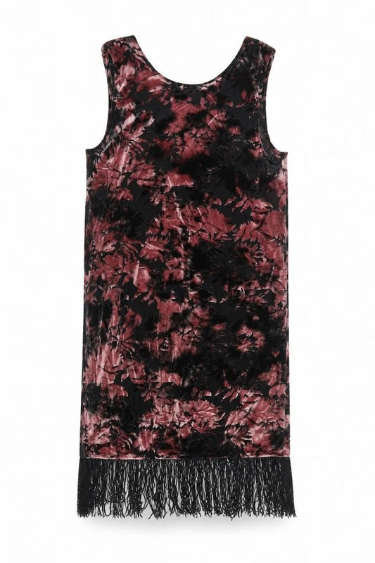 Topshop Women Black Pink Floral Velvet Fringe Camisole Tank Top UK 8